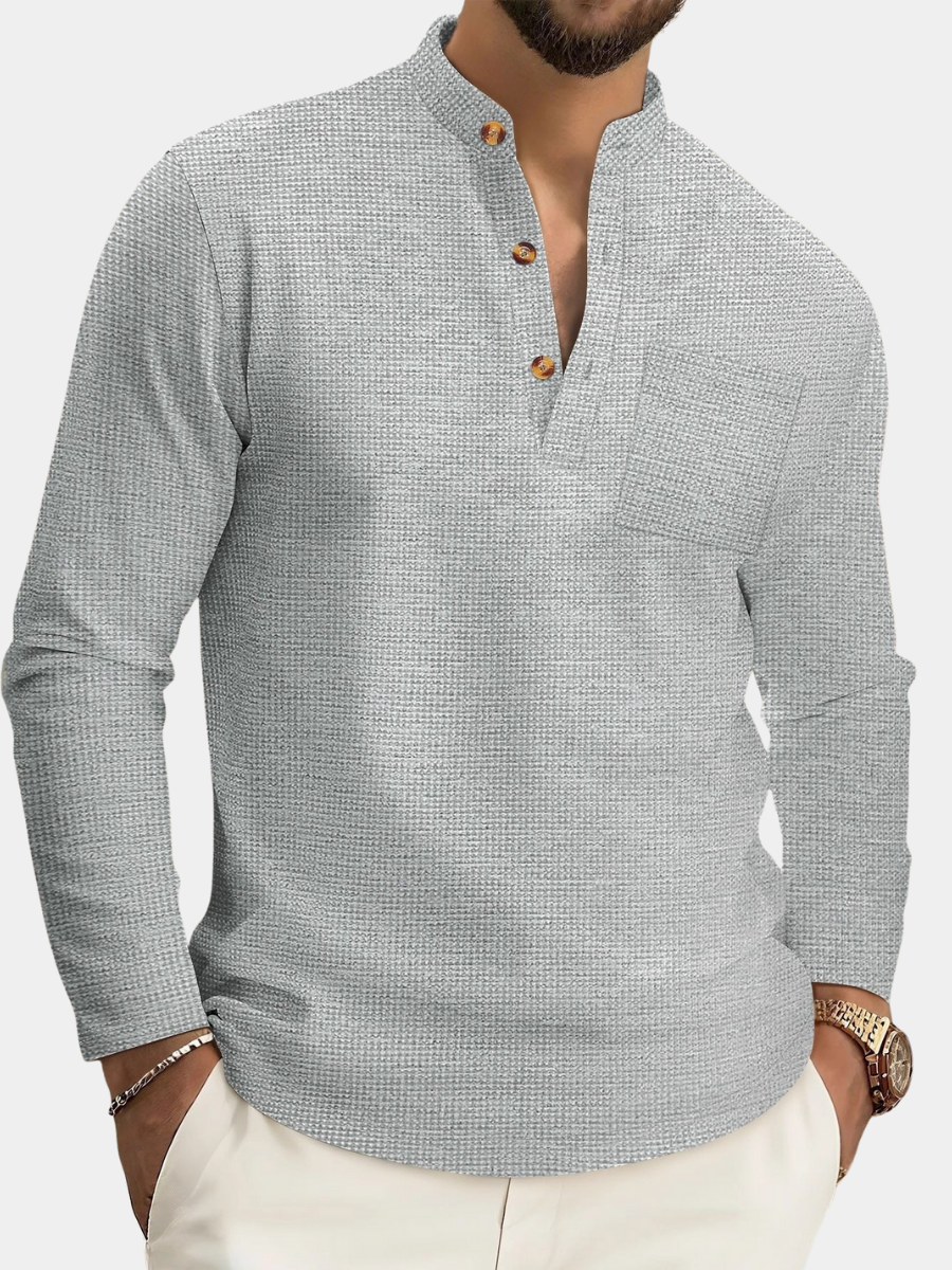 Chemise col officier aspect lin