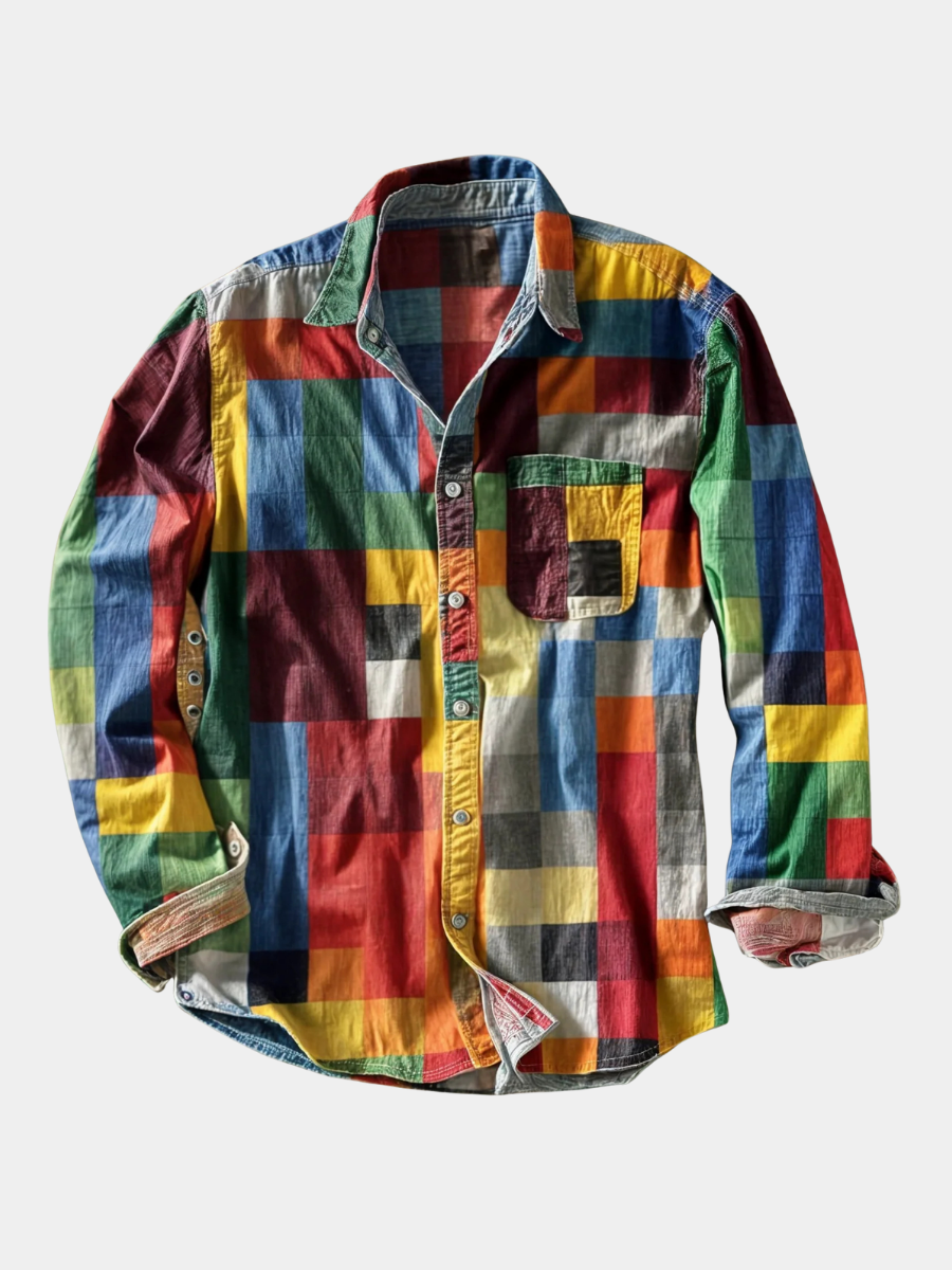 Chemise patchwork colorblock à manches longues