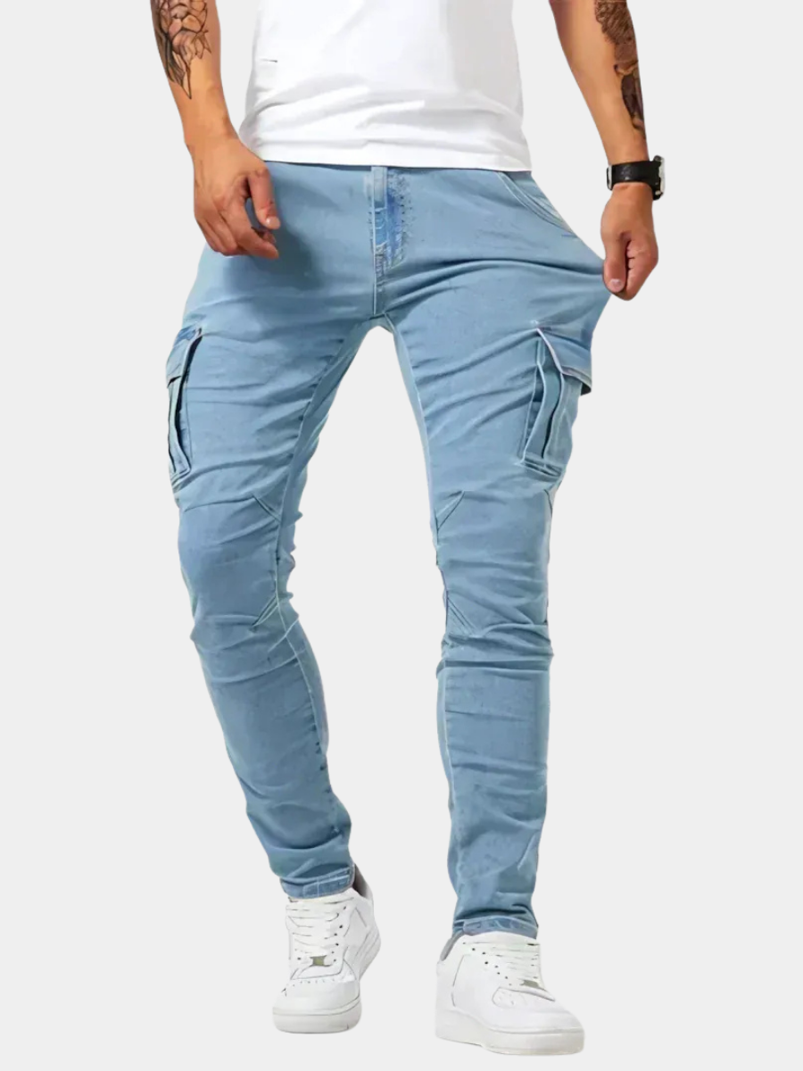 Jean cargo en denim délavé