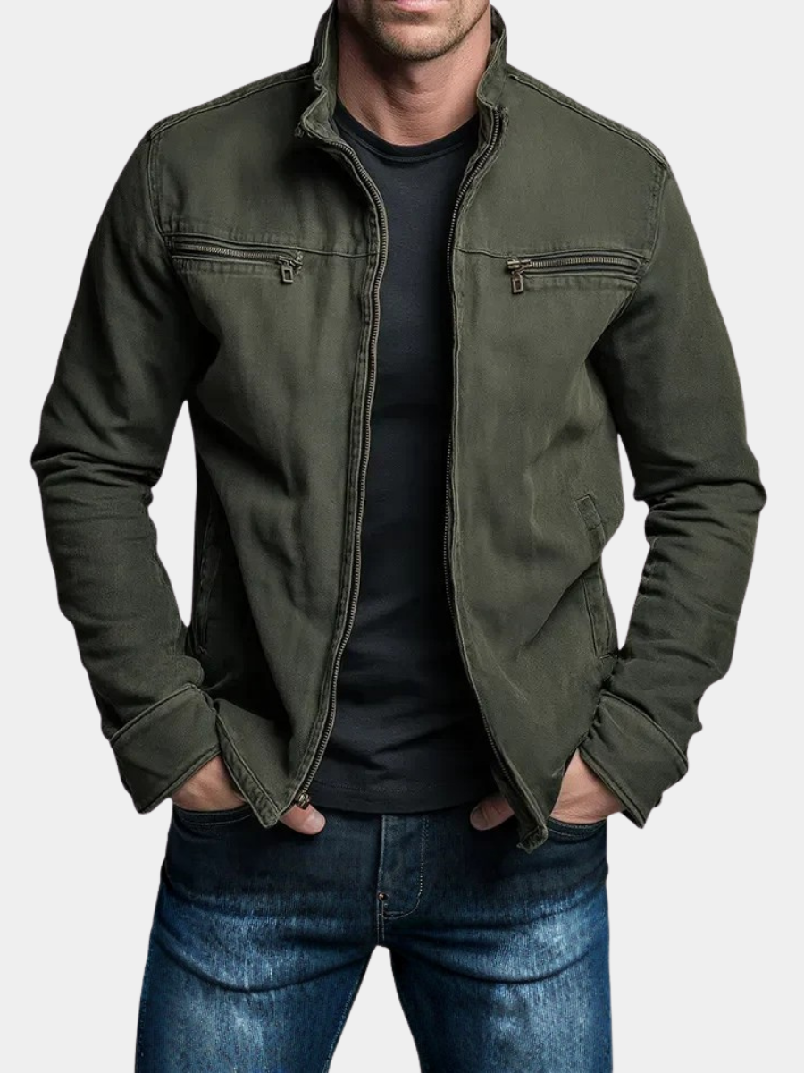 Veste zippée verte effet vieilli