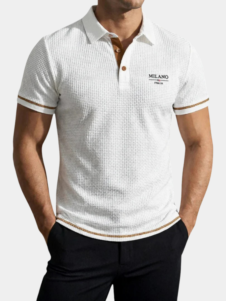 Polo maille texturée col boutonné