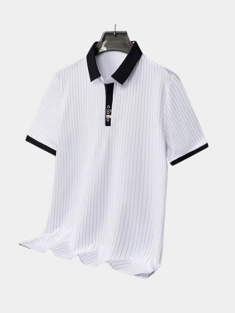 Polo à fines rayures et col contrasté