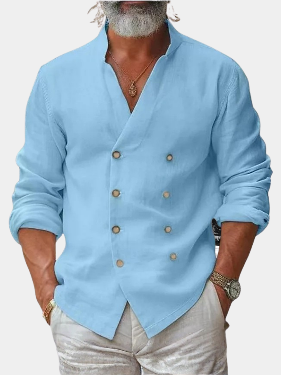 Chemise d'été à boutonnage croisé col mao