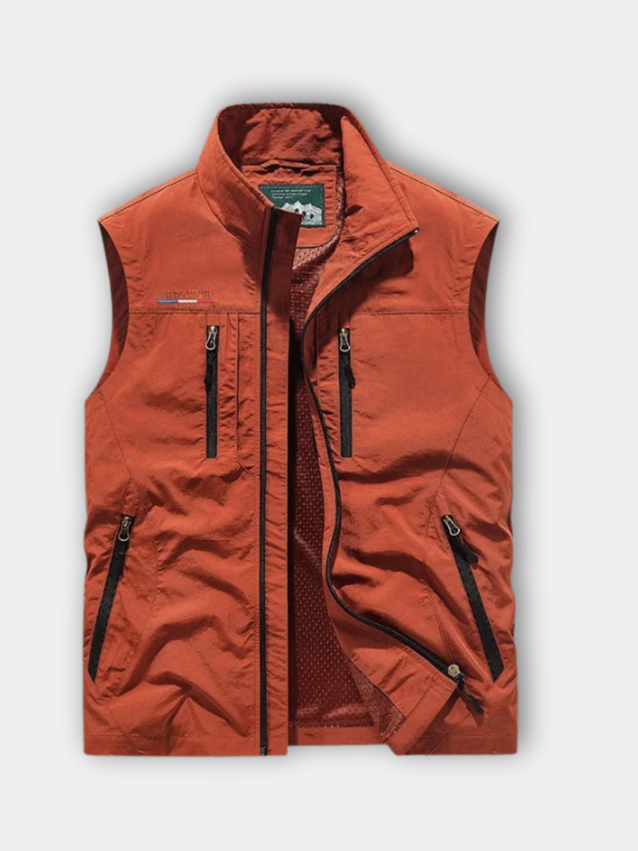 Gilet sans manches multipoches zippé col montant