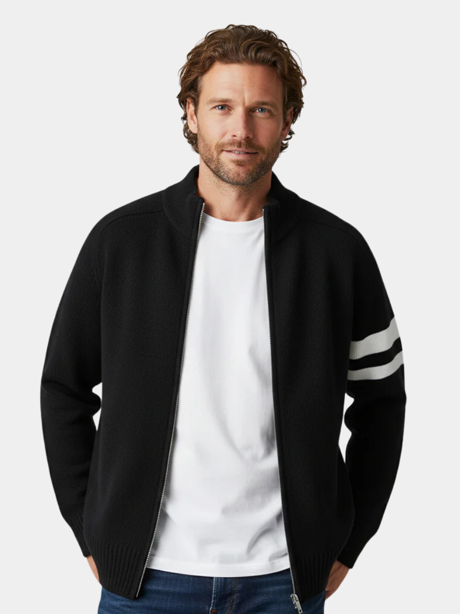 Cardigan zippé col montant à bandes