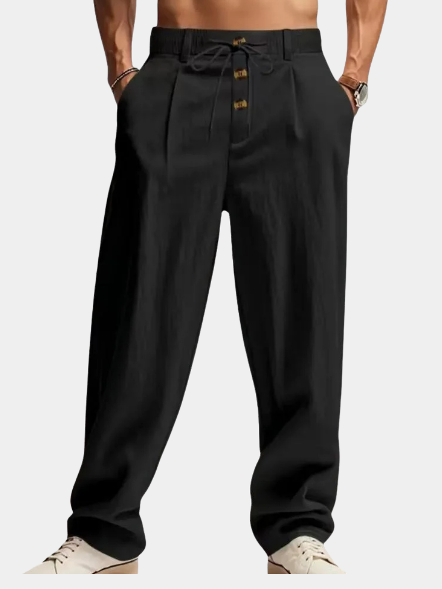 Pantalon aspect lin à taille cordon