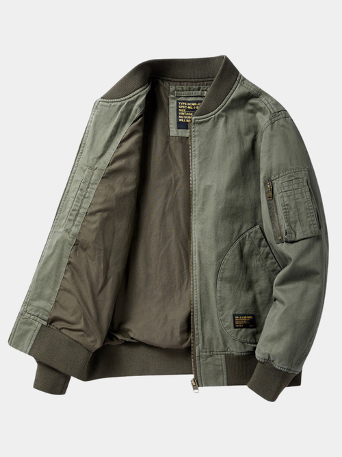 Blouson bomber zippé à bords côtelés
