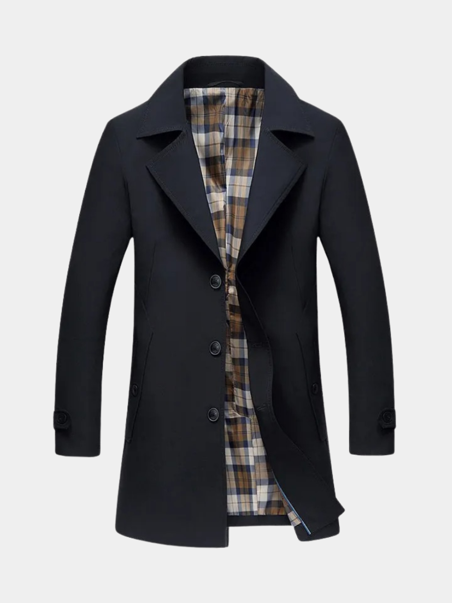 Manteau mi-long boutonné doublure à carreaux