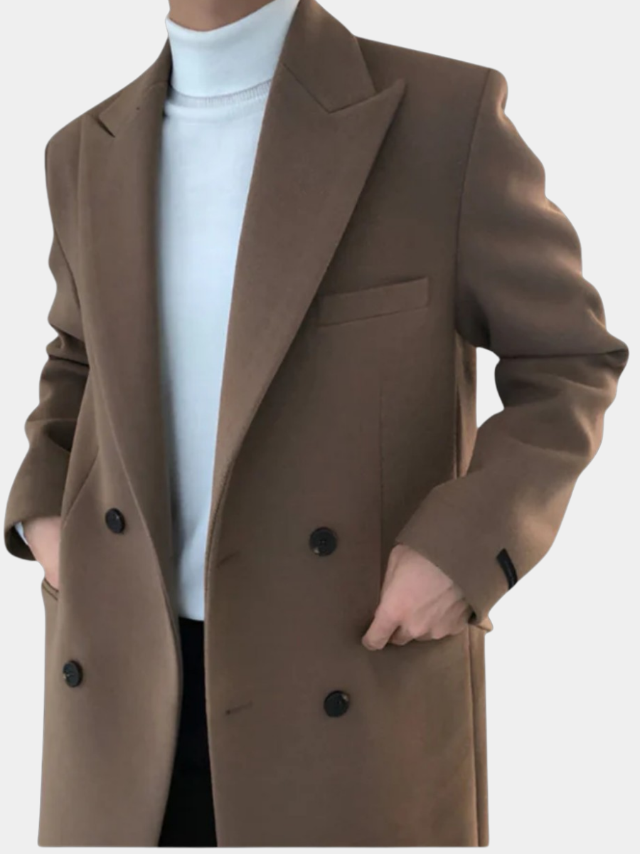 Manteau long croisé à revers pointus