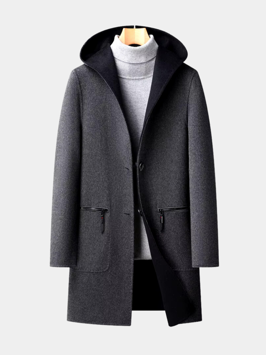 Manteau aspect lainage à capuche boutonné