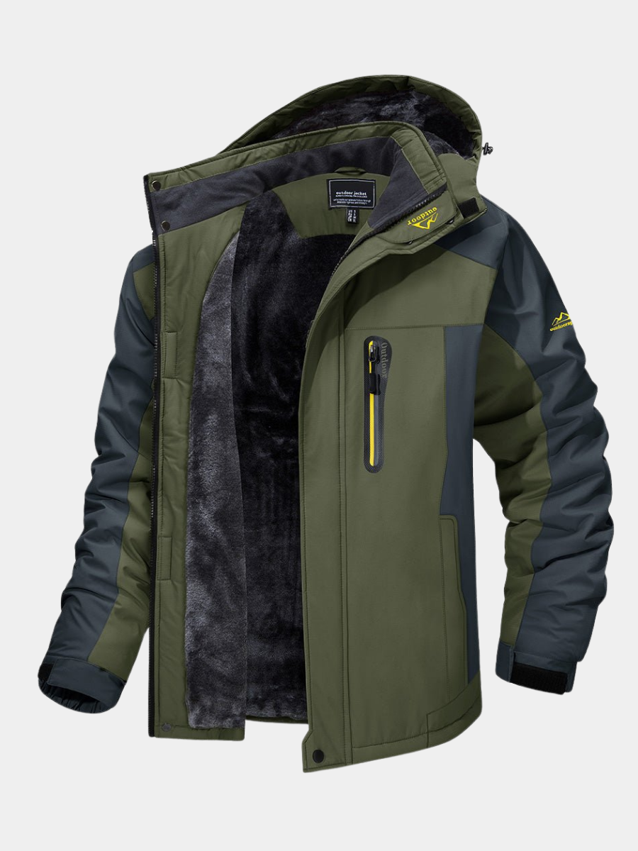 Veste d'hiver bicolore à capuche homme Arago vert kaki et gris anthracite, doublure aspect polaire