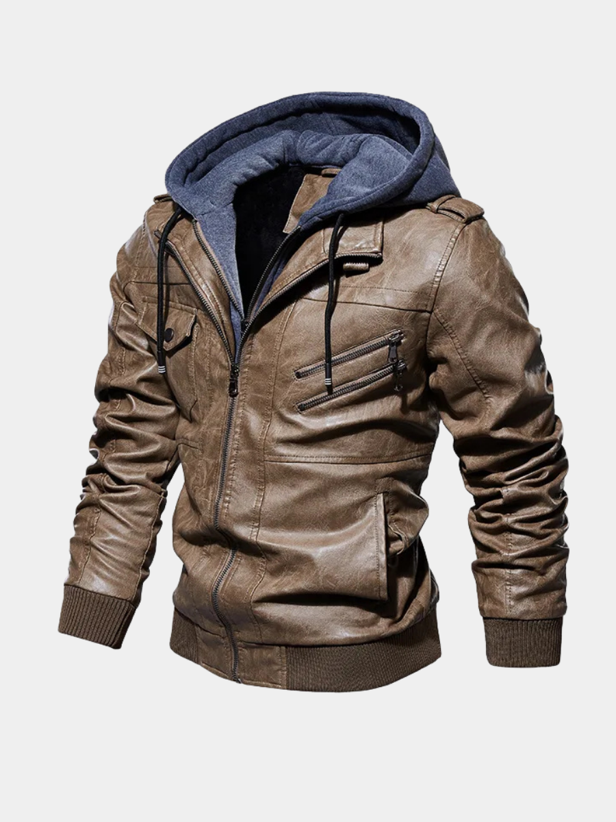 Veste effet cuir à capuche
