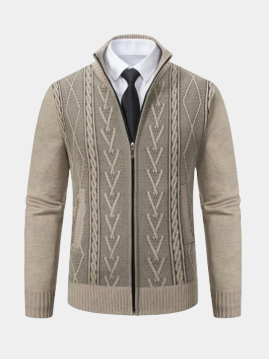 Gilet zippé maille torsadée col montant