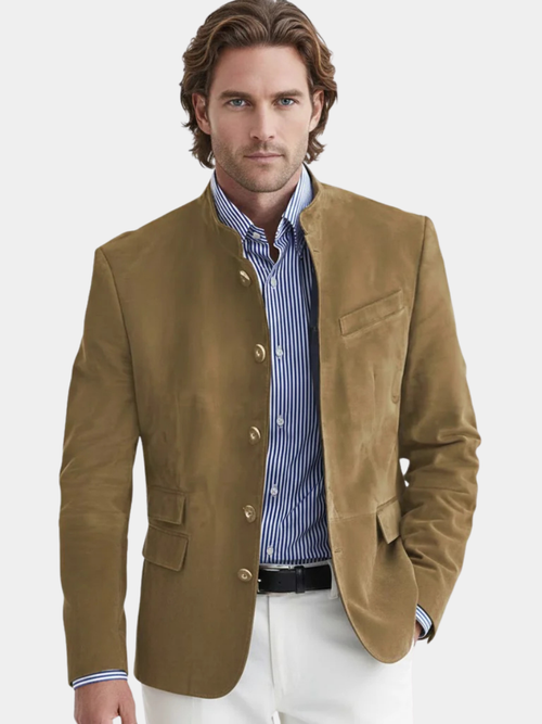 Blazer aspect daim à boutonnage simple
