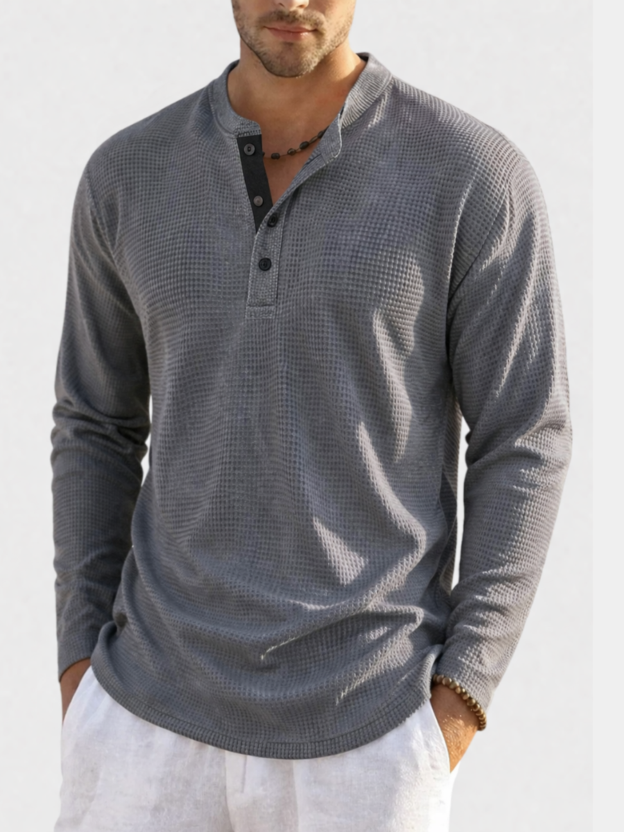 T-shirt henley maille gaufrée boutonné