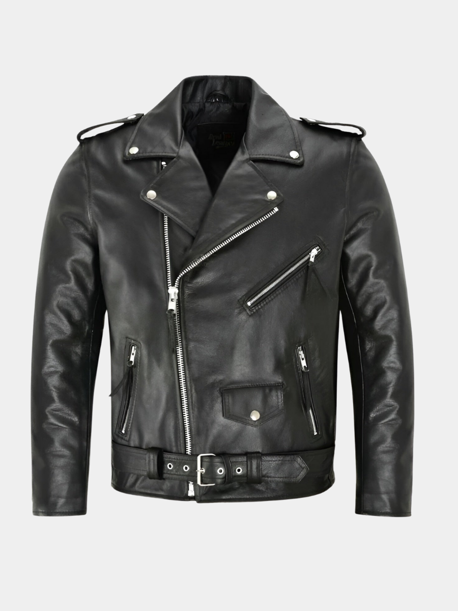 Veste en cuir style classique coupe ajustée col droit homme – Mauléon