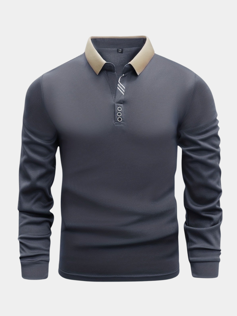 Polo manches longues col beige contrasté