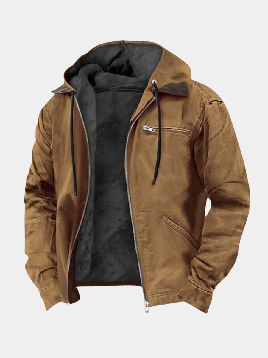 Veste zippée à capuche Montsouris marron, doublure effet peluche, vue de face sur fond blanc