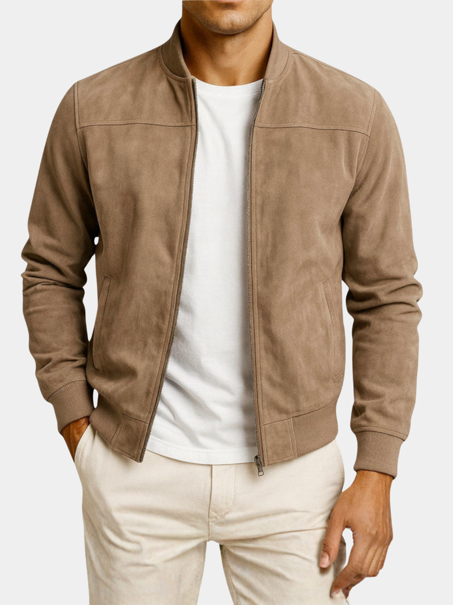 Veste bomber en cuir suédé coupe sportive classique homme – Gaujacq