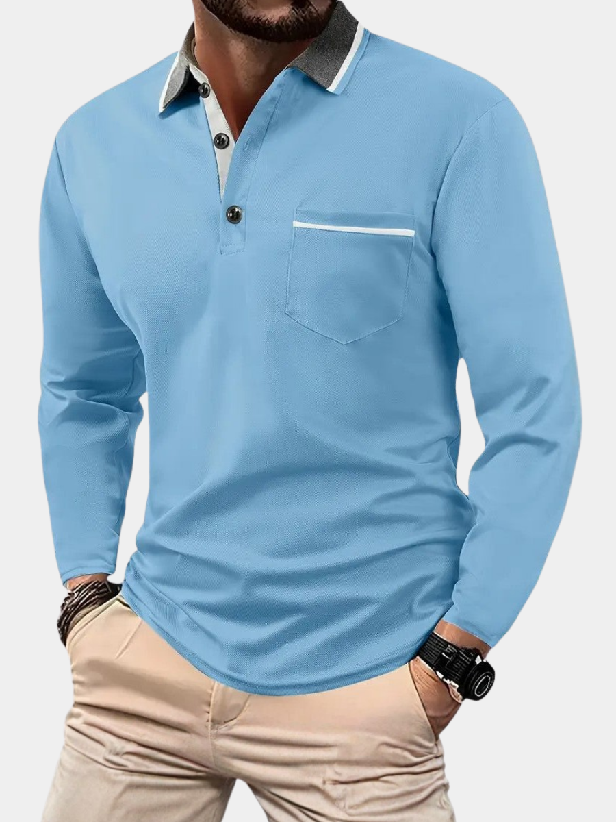 Polo manches longues à col contrasté
