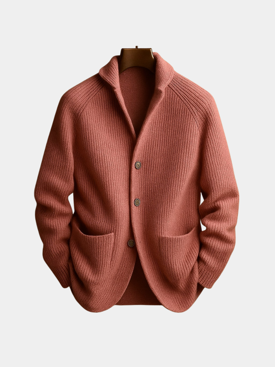 Gilet maille côtelée col châle crème