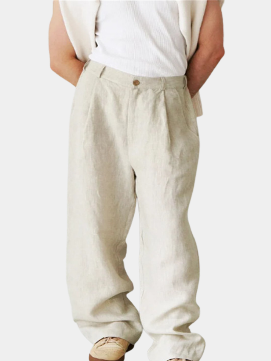 Pantalon large aspect lin à pinces