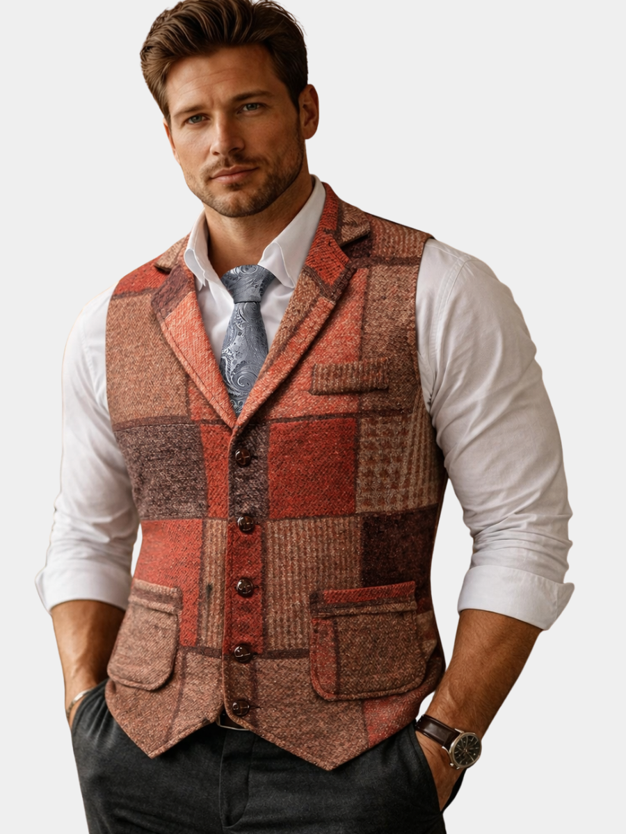 Gilet de costume aspect tweed boutonné