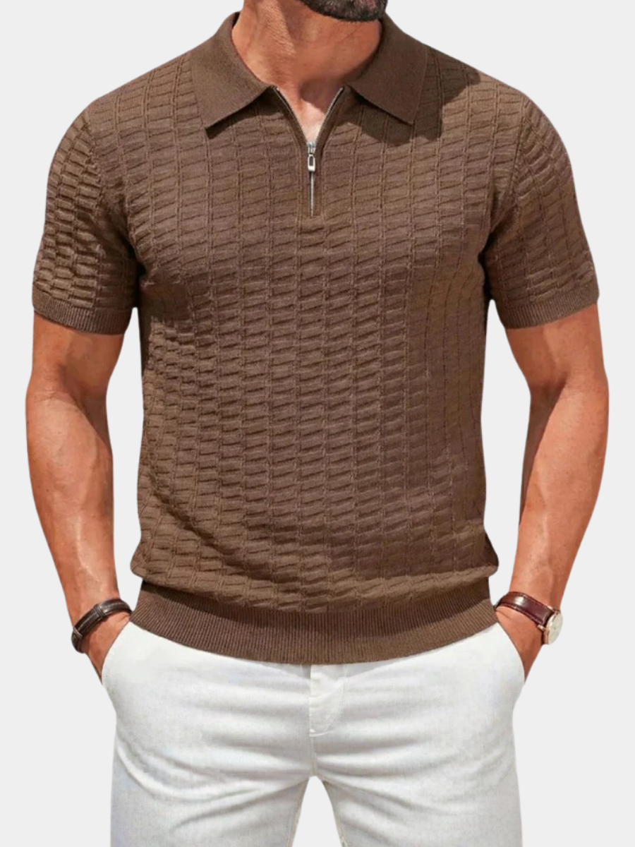 Polo en maille texturée à col zippé