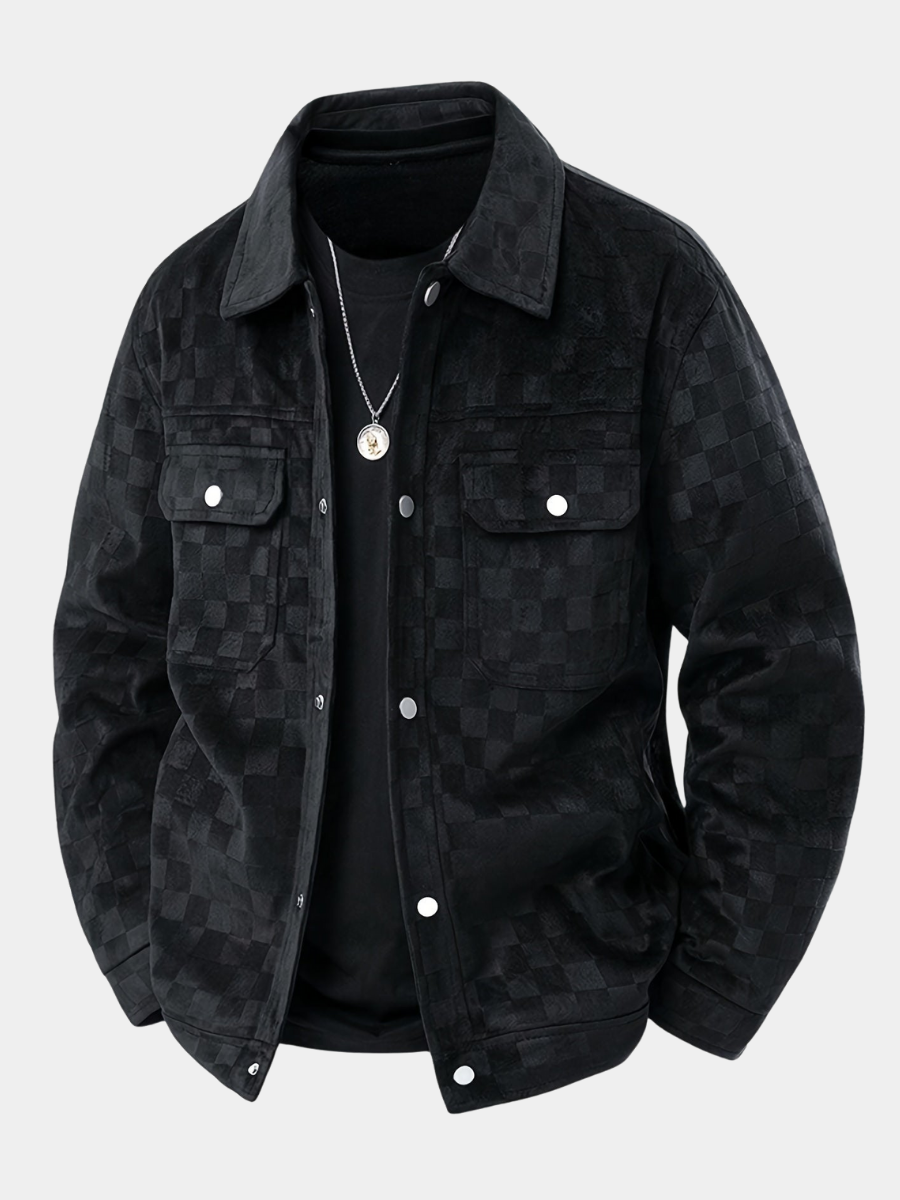Veste aspect daim à motif damier