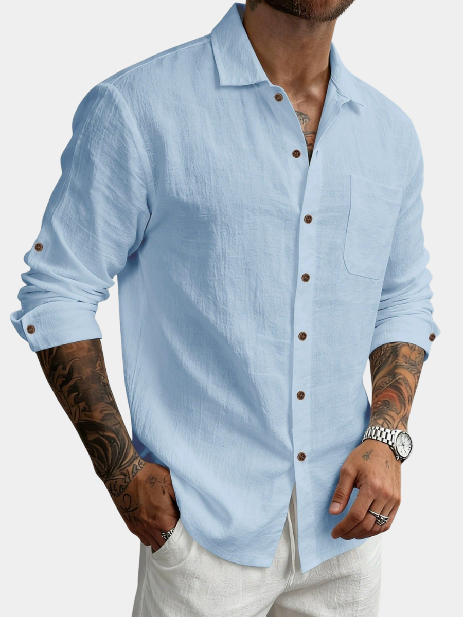 Chemise texturée à boutons ton bois