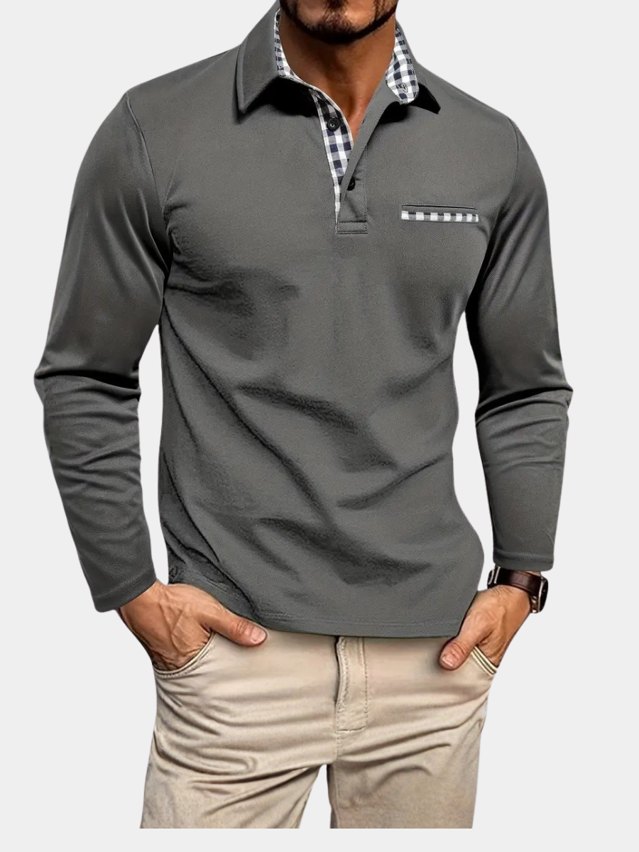 Polo à manches longues coupe ajustée au style intemporel homme – Moncey
