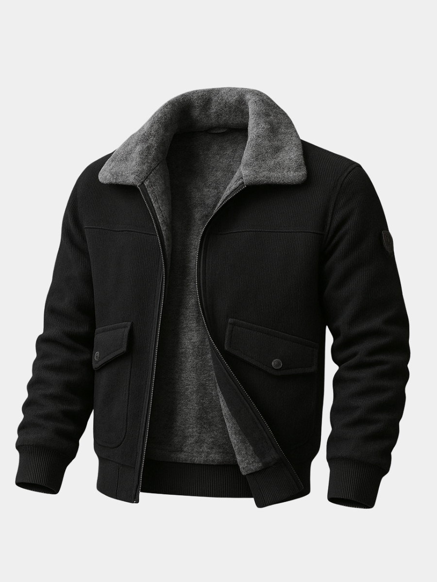 Blouson noir à col fausse fourrure