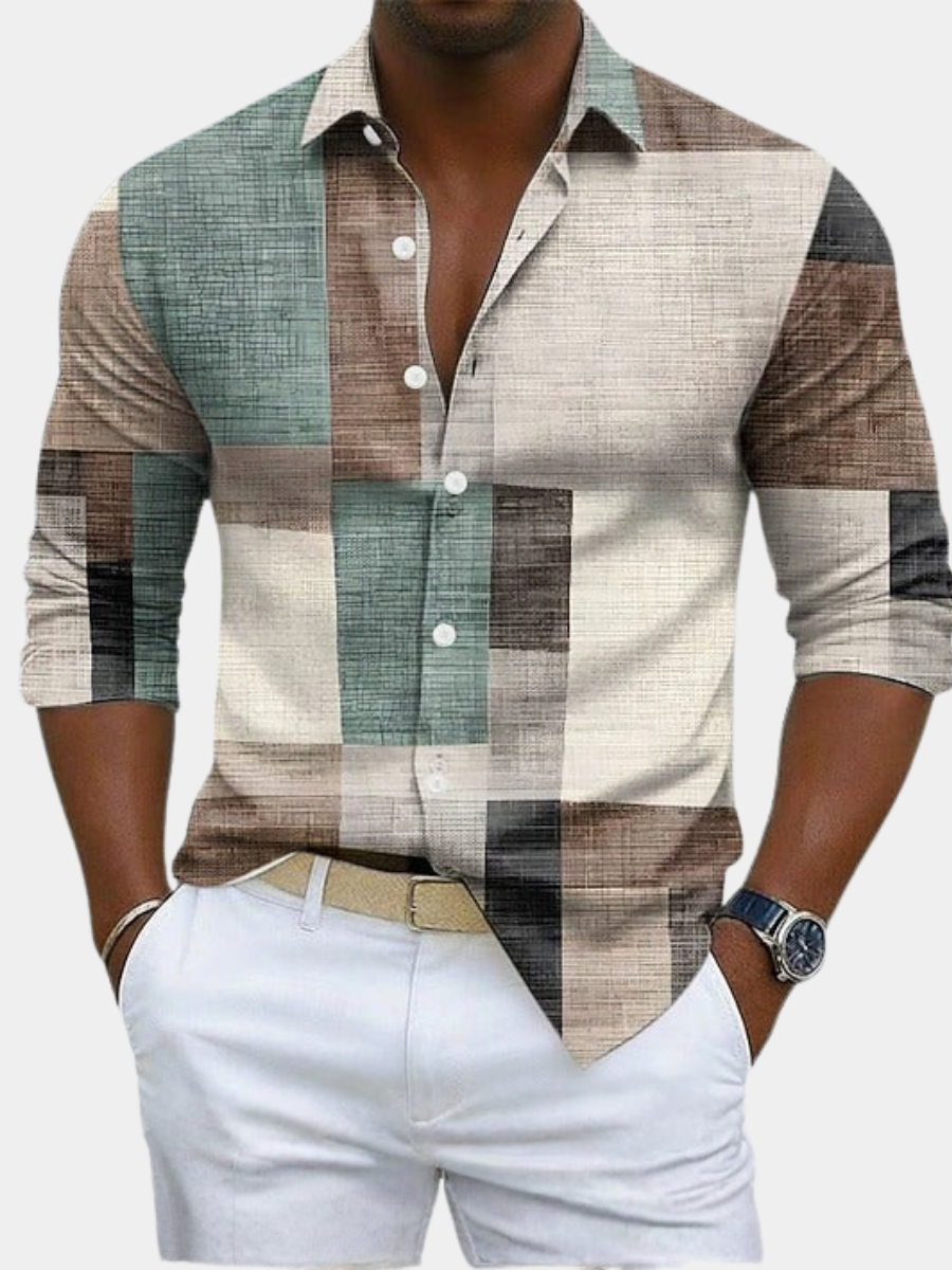 Chemise à motif géométrique colorblock