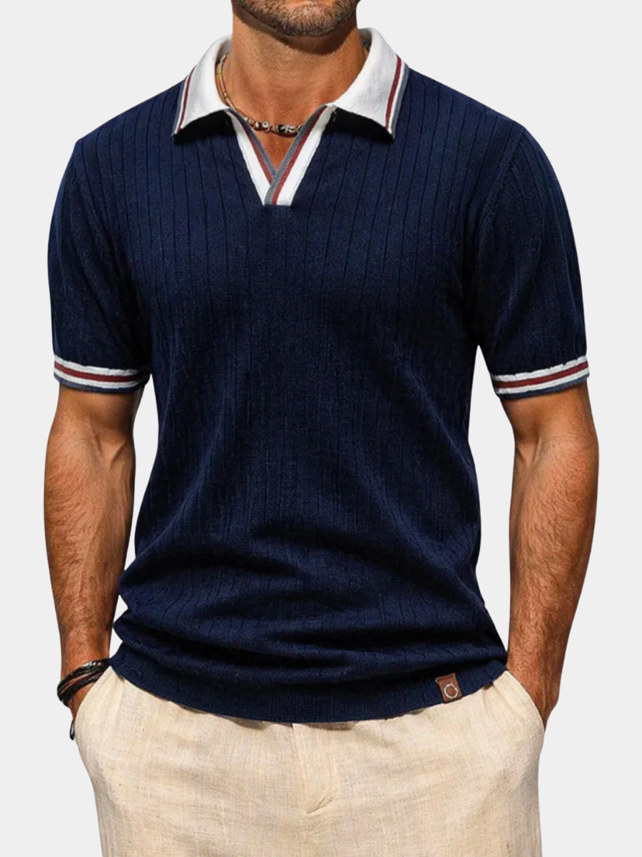 Polo maille côtelée à col contrasté