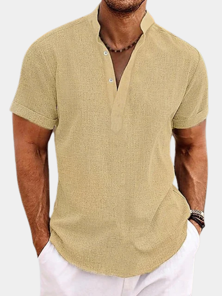 Chemise popover texturée à col officier
