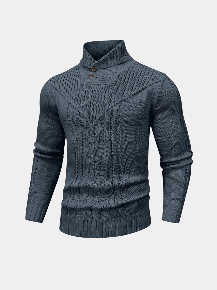 Pull col montant boutonné à torsades