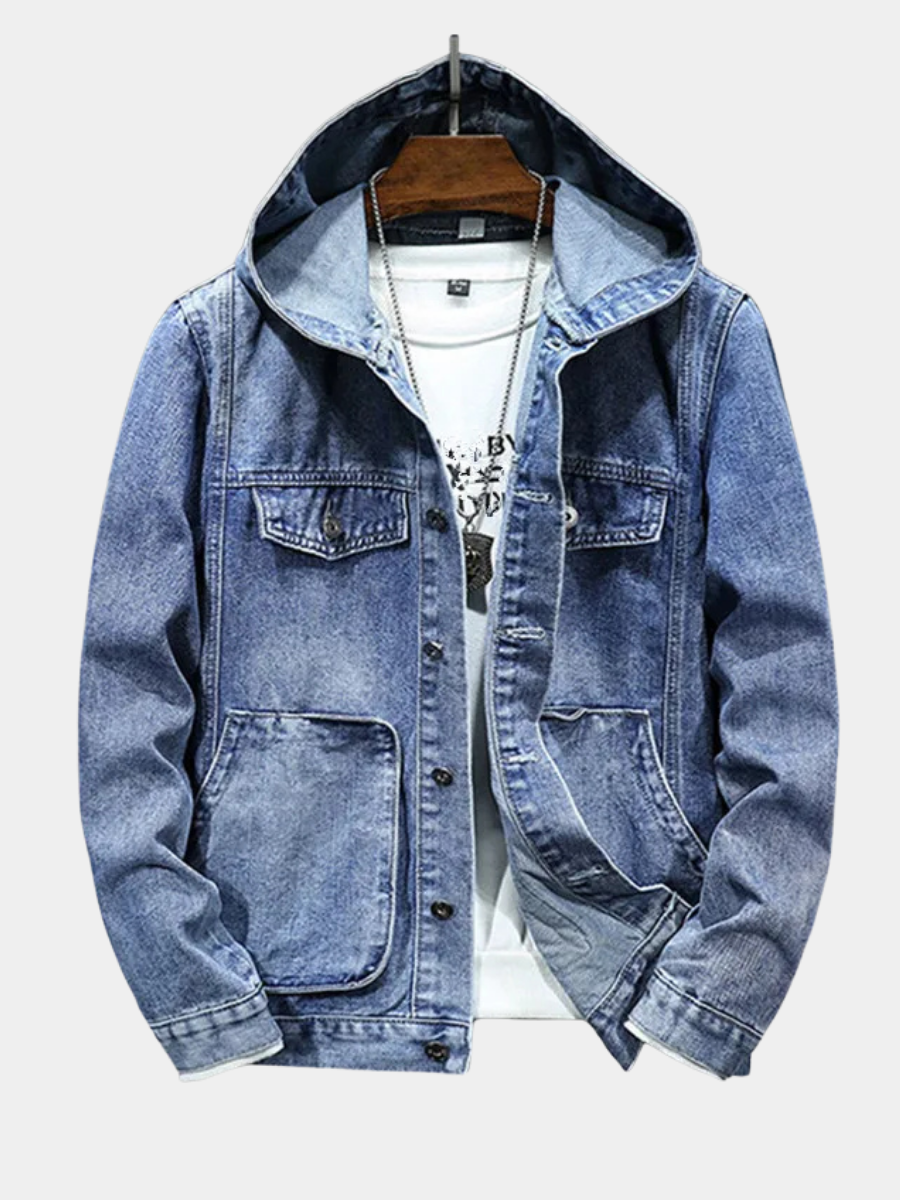 Veste en jean à capuche boutonnée