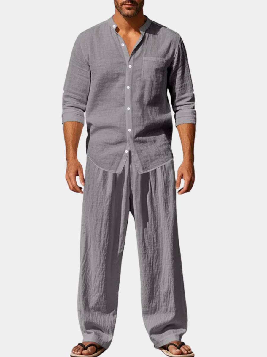 Ensemble chemise et pantalon aspect lin