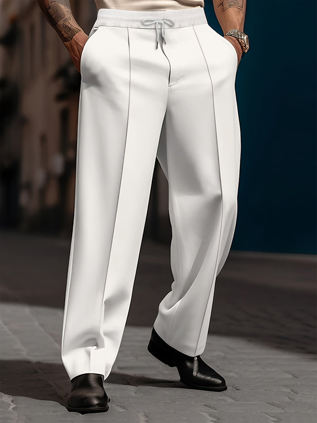 Pantalon ample décontracté couleur unie