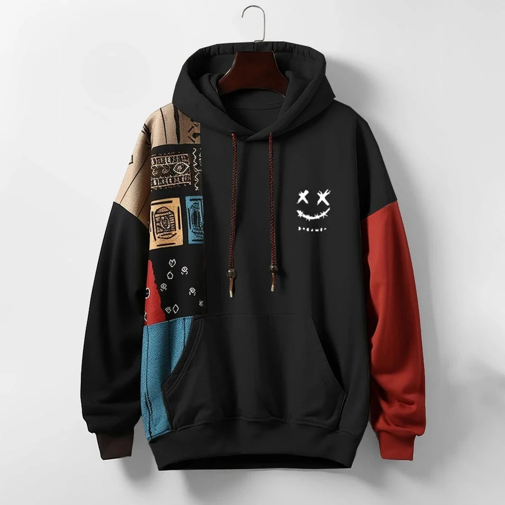 Sweat à motifs contrastés avec cordons