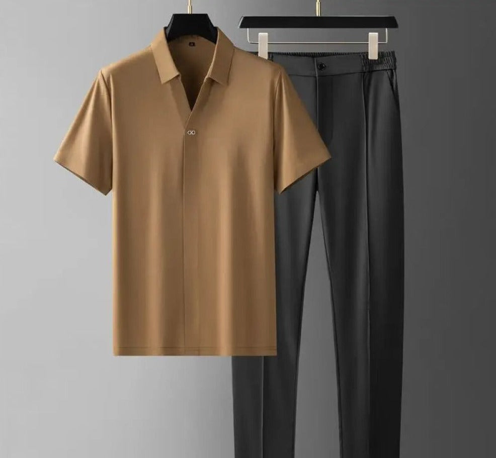 Ensemble polo minimaliste et pantalon fuselé monochrome homme – Le Teich