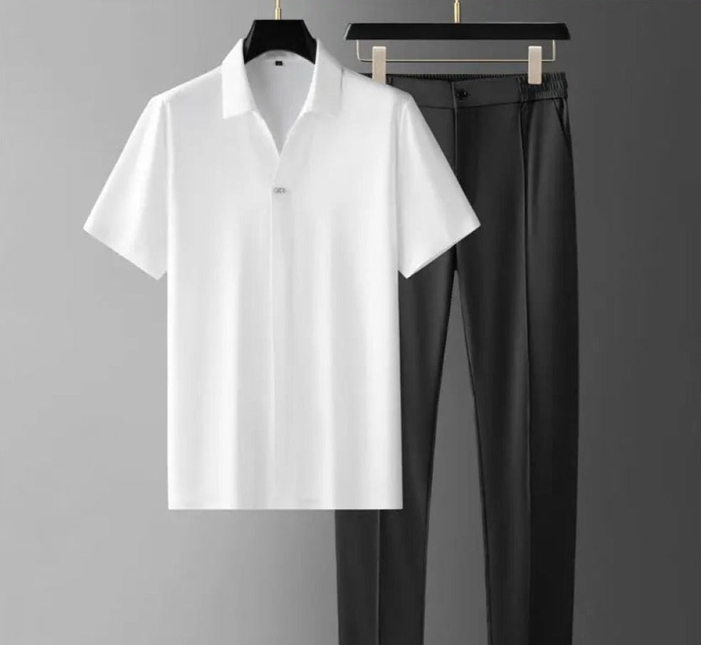 Ensemble polo minimaliste et pantalon fuselé monochrome homme – Le Teich