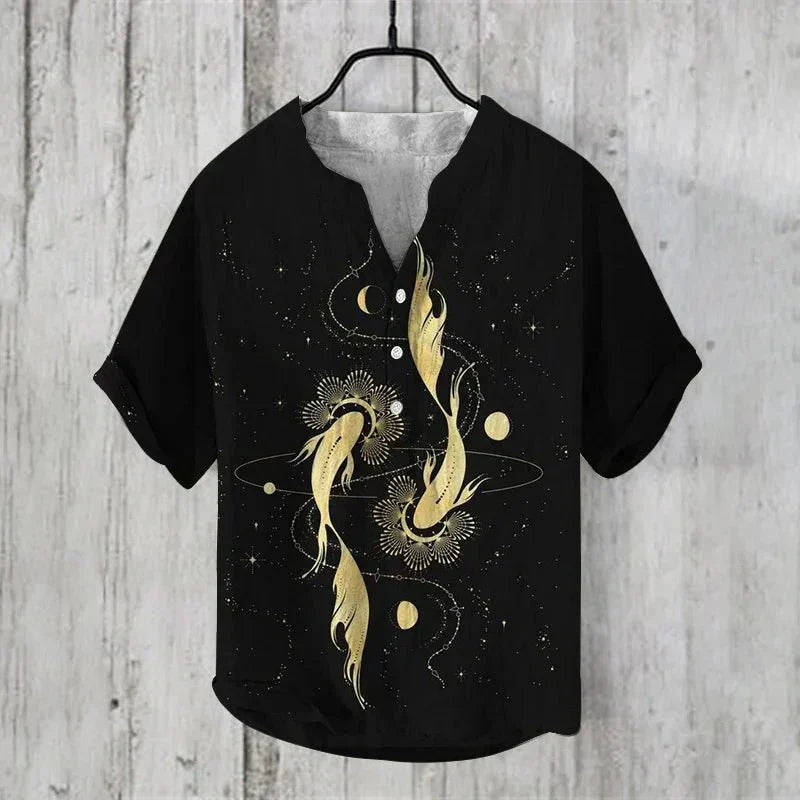 Chemise en lin et coton imprimé artistique légère et respirante homme – Pirou