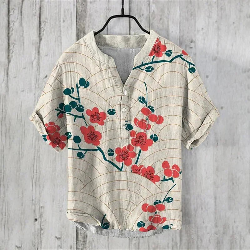 Chemise en lin et coton imprimé artistique légère et respirante homme – Pirou