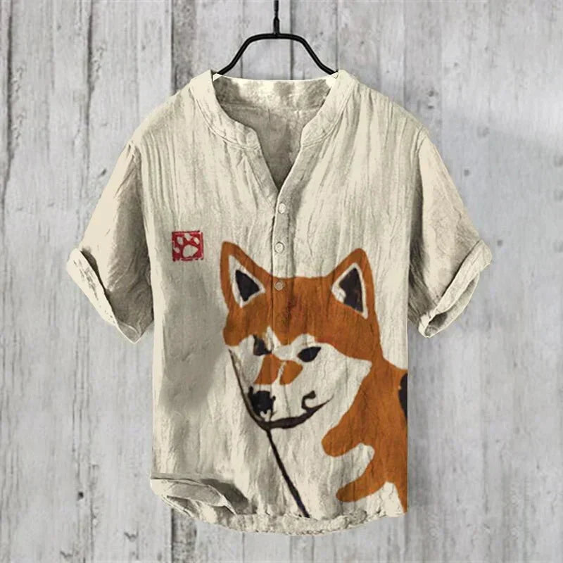 Chemise en lin et coton imprimé artistique légère et respirante homme – Pirou