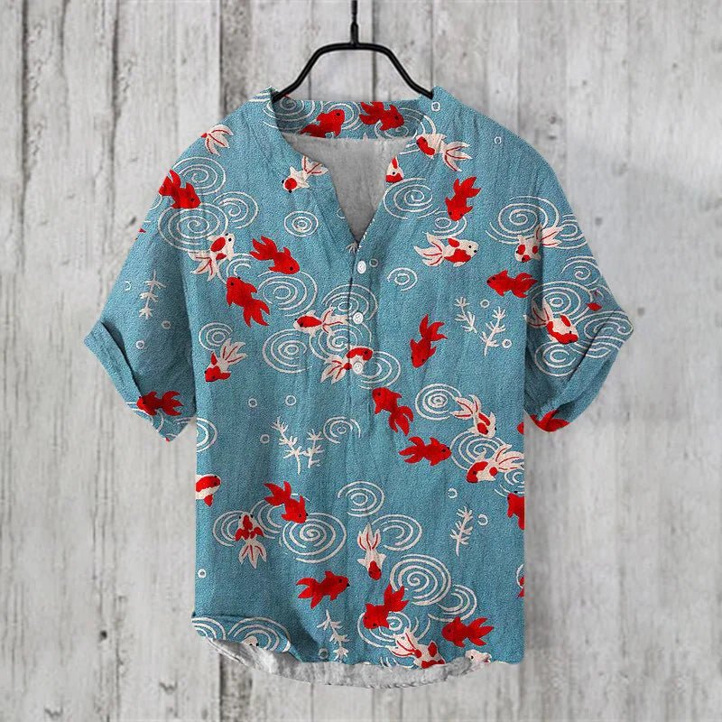 Chemise en lin et coton imprimé artistique légère et respirante homme – Pirou