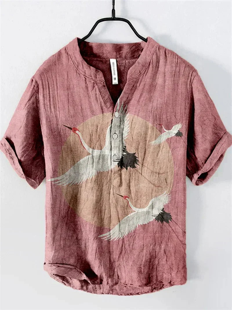 Chemise en lin et coton imprimé artistique légère et respirante homme – Pirou