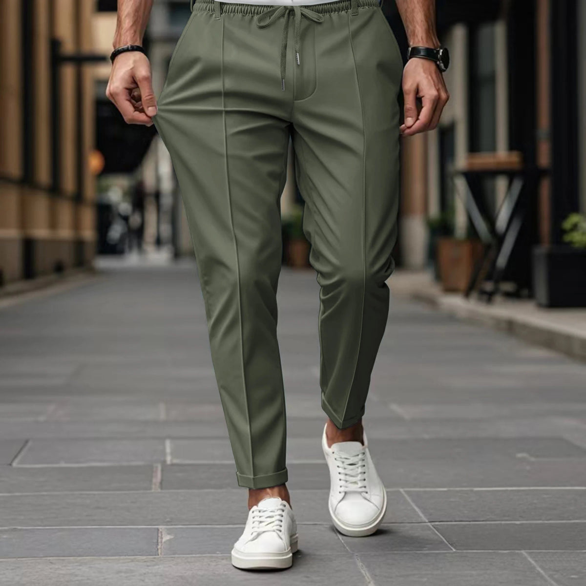Pantalon chino slim taille à cordon