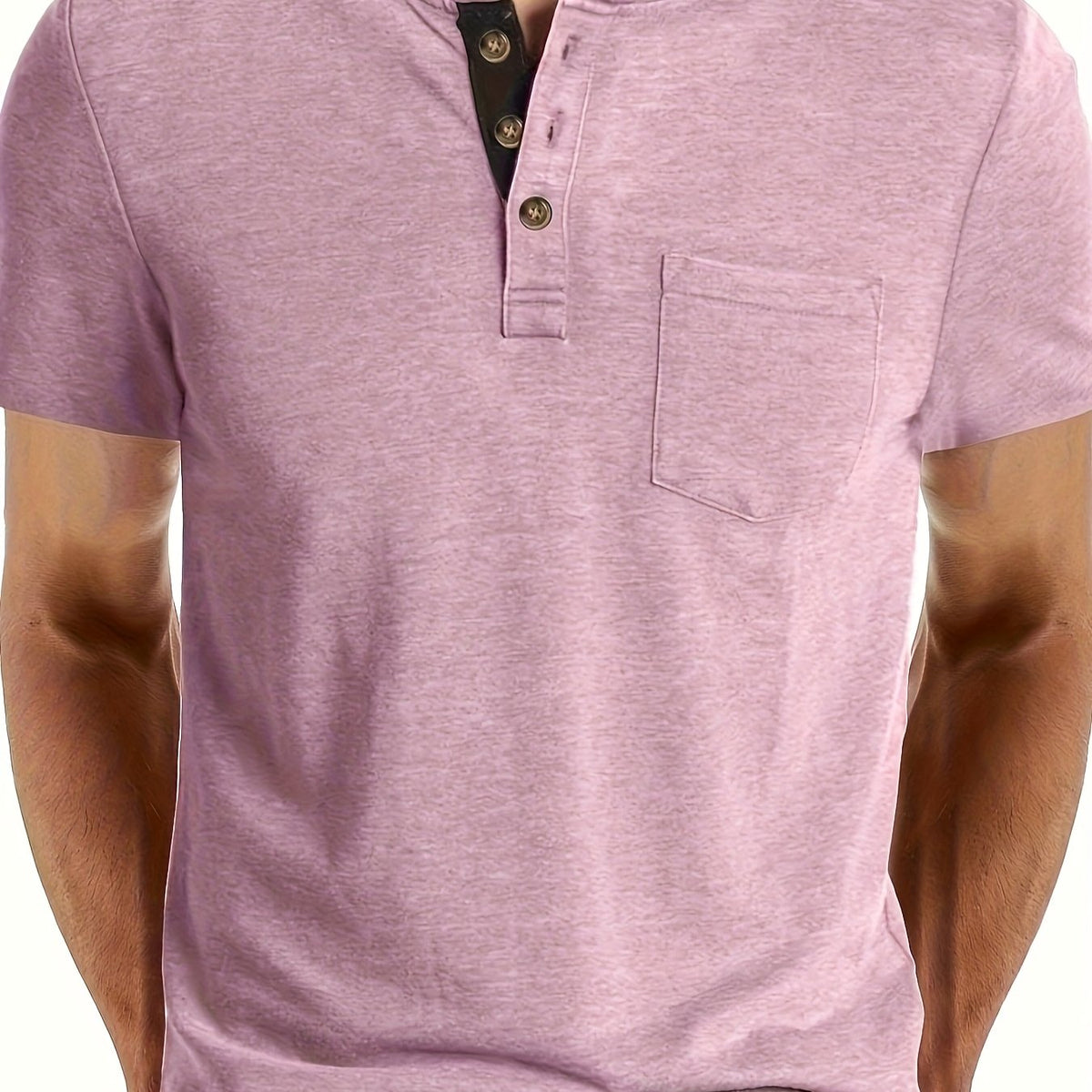 T-shirt henley manches courtes col boutonné maille légère homme – Rose