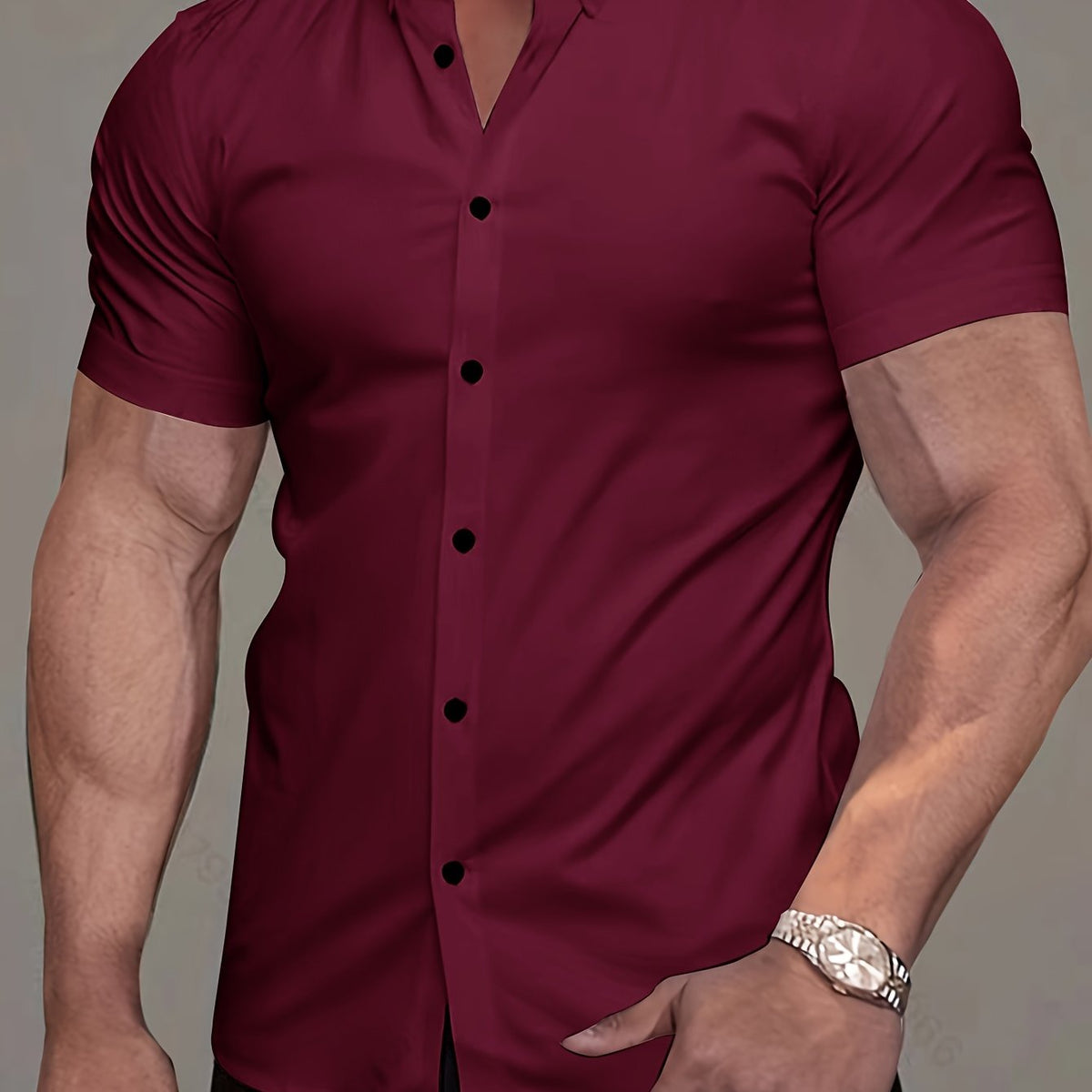 Chemise unie manches courtes à col revers